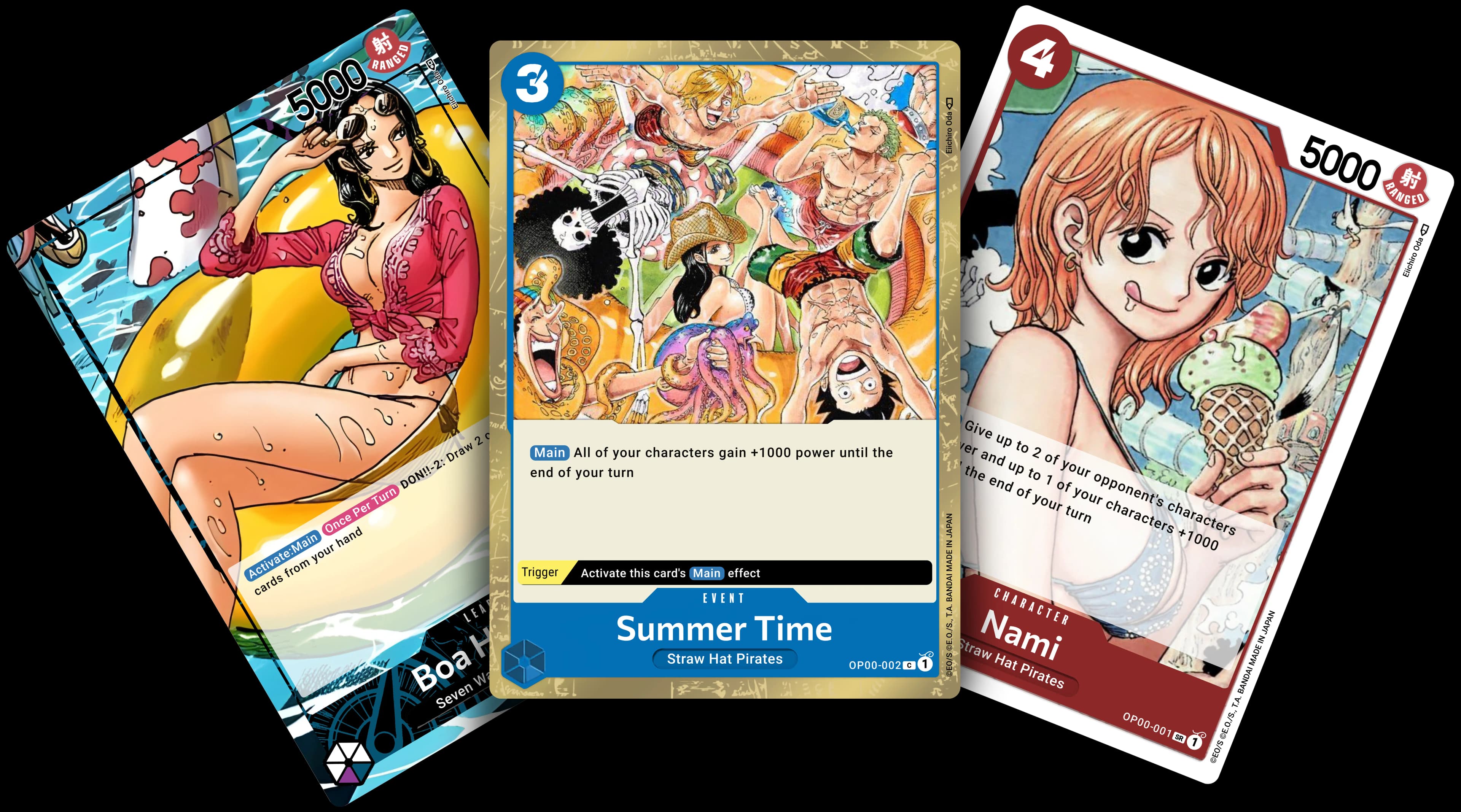 Image containing 3 cards of 3 One Piece Characters